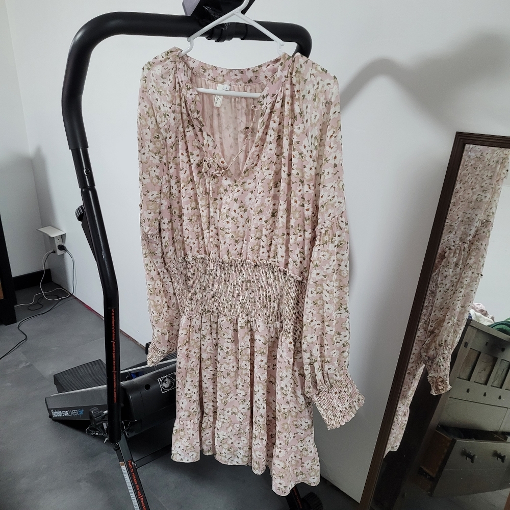 Elan Pink Ruffled Smocked Sundress with Bishop Sleeves
